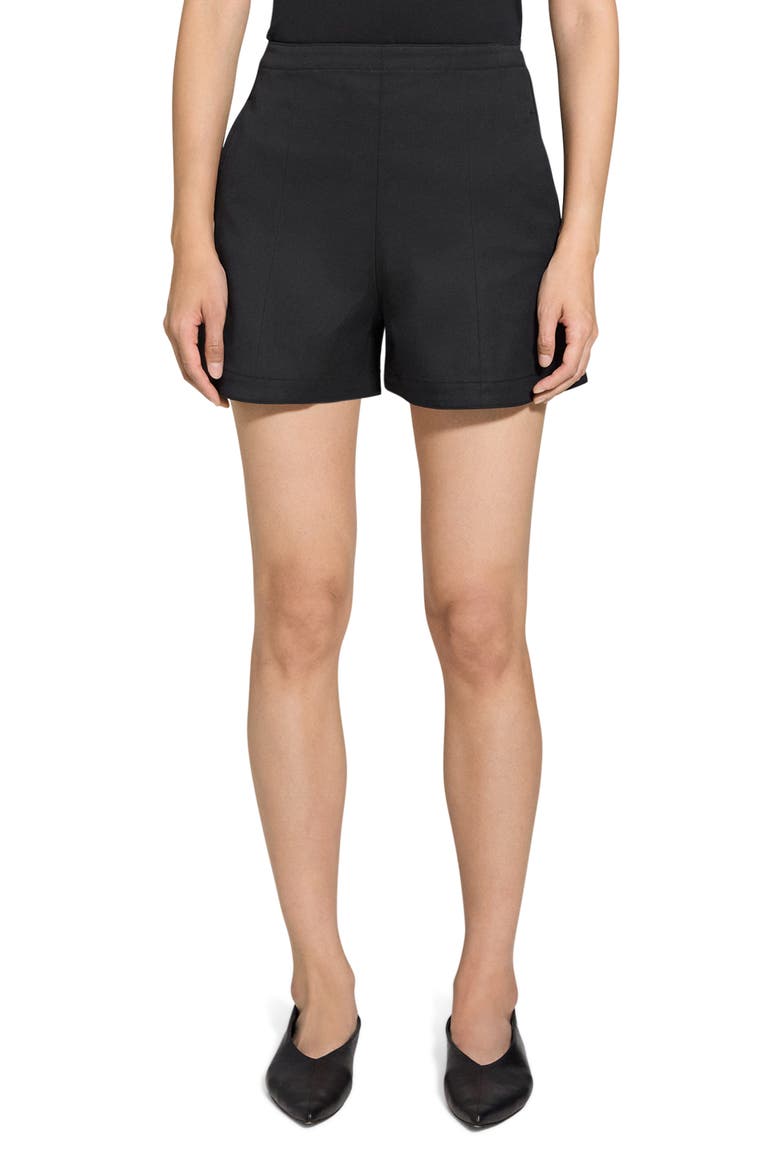 High Waist Flat Front Shorts, Main, color, BLACK