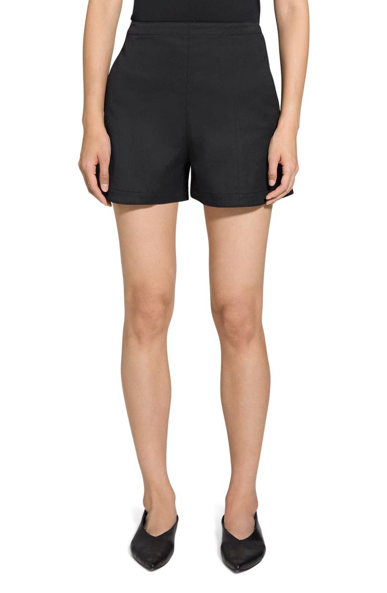 Theory High Waist Flat Front Shorts, Main, color, Black