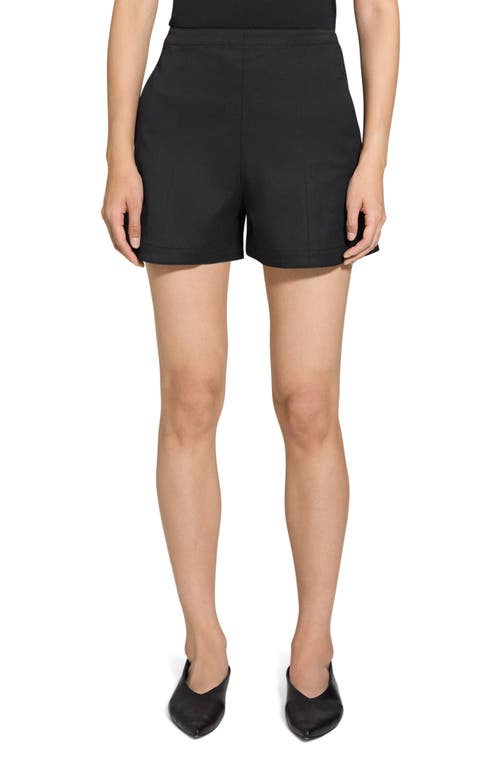 Theory Linen-blend High-waisted Shorts In Black