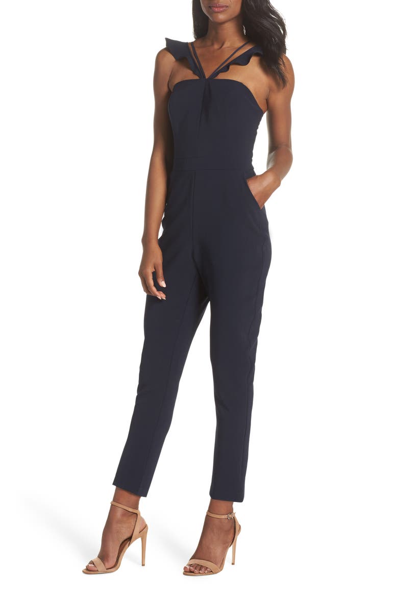 Flutter Neck Jumpsuit, Main, color, NAVY