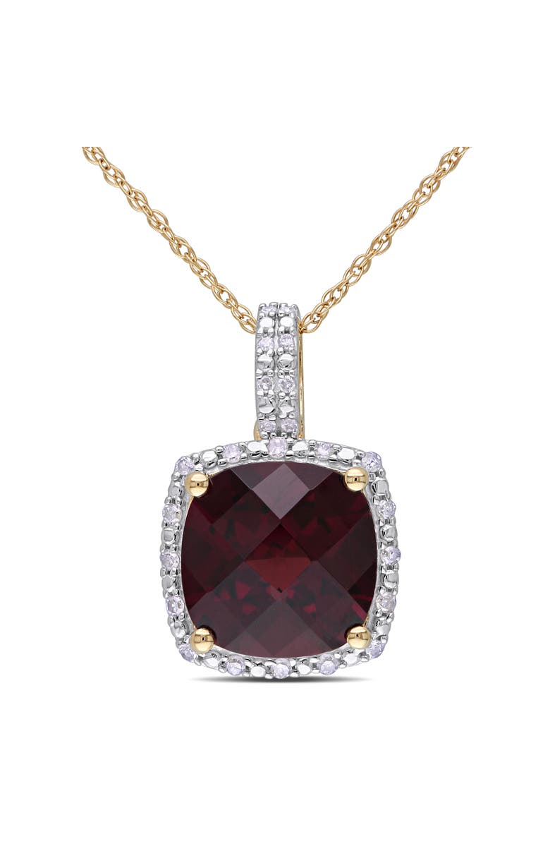 Julianna B. Gemstone & Diamond Cushion Halo Necklace 10K, Main, color, Garnet