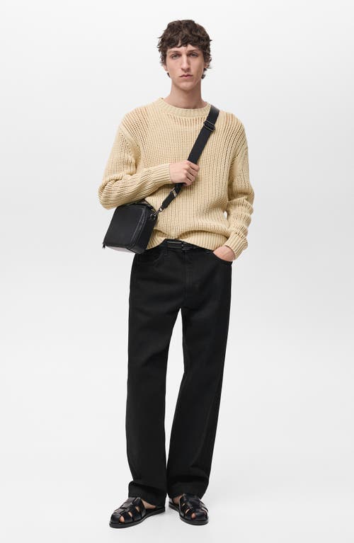 Mango Oversize Openwork Cotton Crewneck Sweater In Neutral