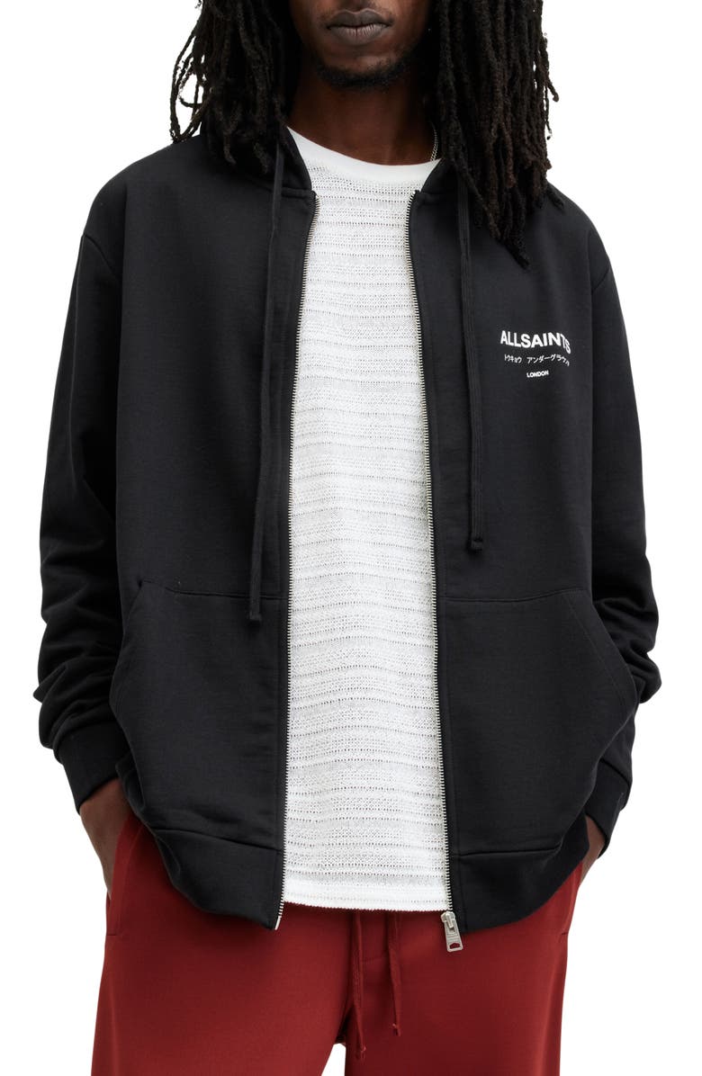 AllSaints Underground Logo Graphic Zip Hoodie, Main, color,
