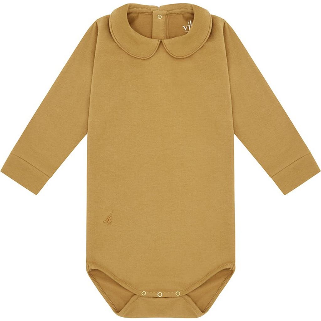 Vild House Of Little Ls Organic Cotton Collared Bodysuit In Clever Camel