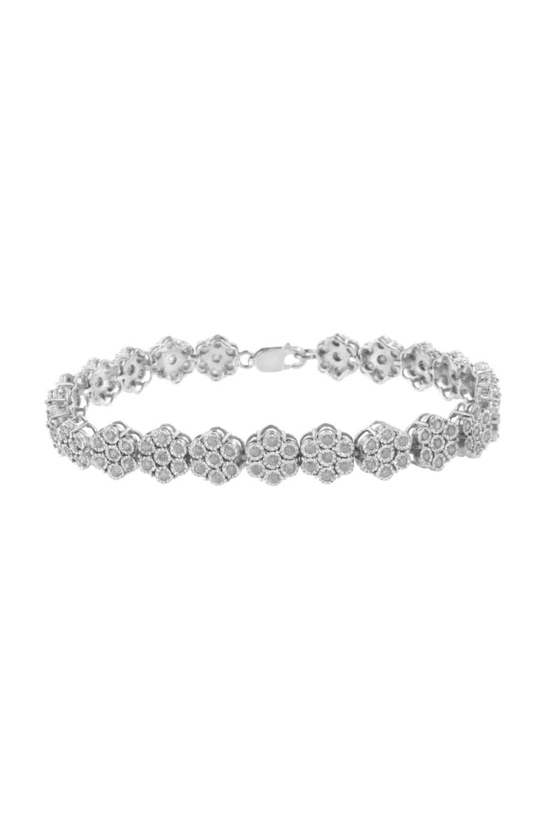 Silver 2.0 cttw Diamond 7 Stone Floral Cluster Link Bracelet, Main, color, White