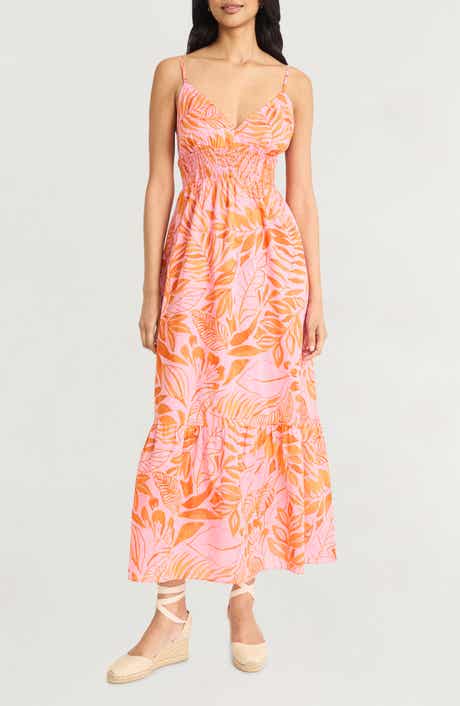 The Good Journey Tropical Print Tiered Cotton Sundress