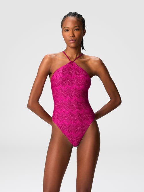 Missoni Einteiliger Badeanzug Aus Zick-zack-lamé Aus Viskose Mit Neckholder-ausschnitt In Purple