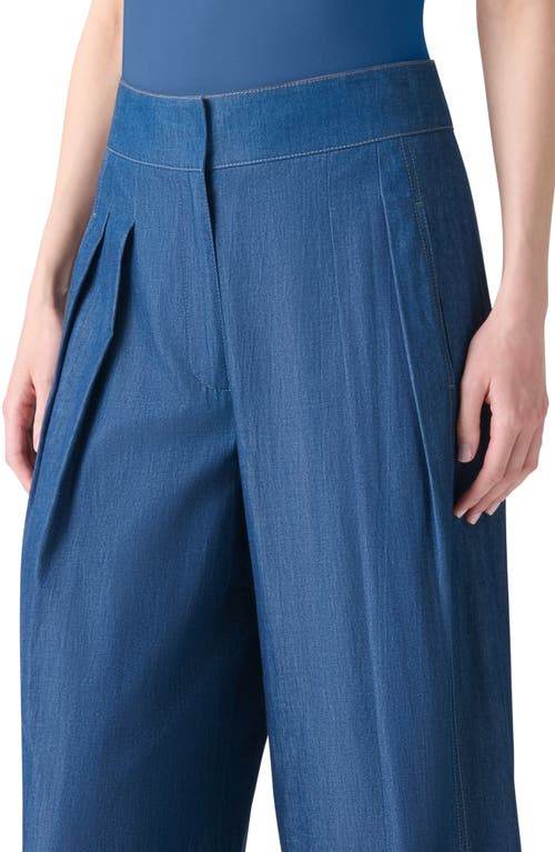 Akris Punto Federica Pleated Wide-leg Cotton Denim Pants In Blue