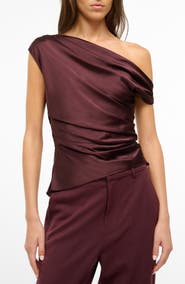 STAUD Phare One-Shoulder Stretch Silk Top