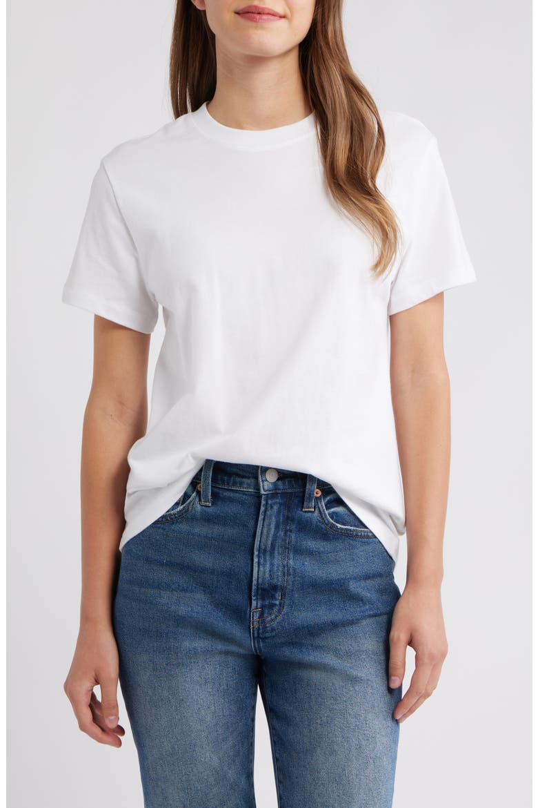 Crewneck Cotton T-Shirt, Main, color, WHITE