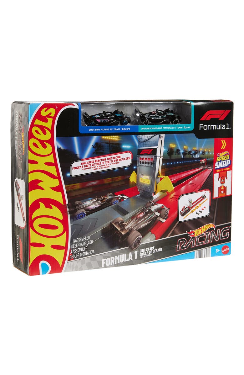 Hot Wheels Racing Formula 1 Grid Start Track Set & 2 Die-Cast F1 Cars in 1:64 Scale, Main, color, Black Multi