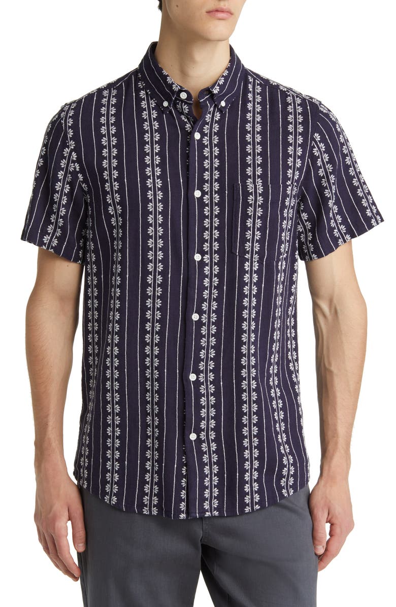 Treasure & Bond Embroidered Stripe Short Sleeve Button-Down Shirt, Main, color, 