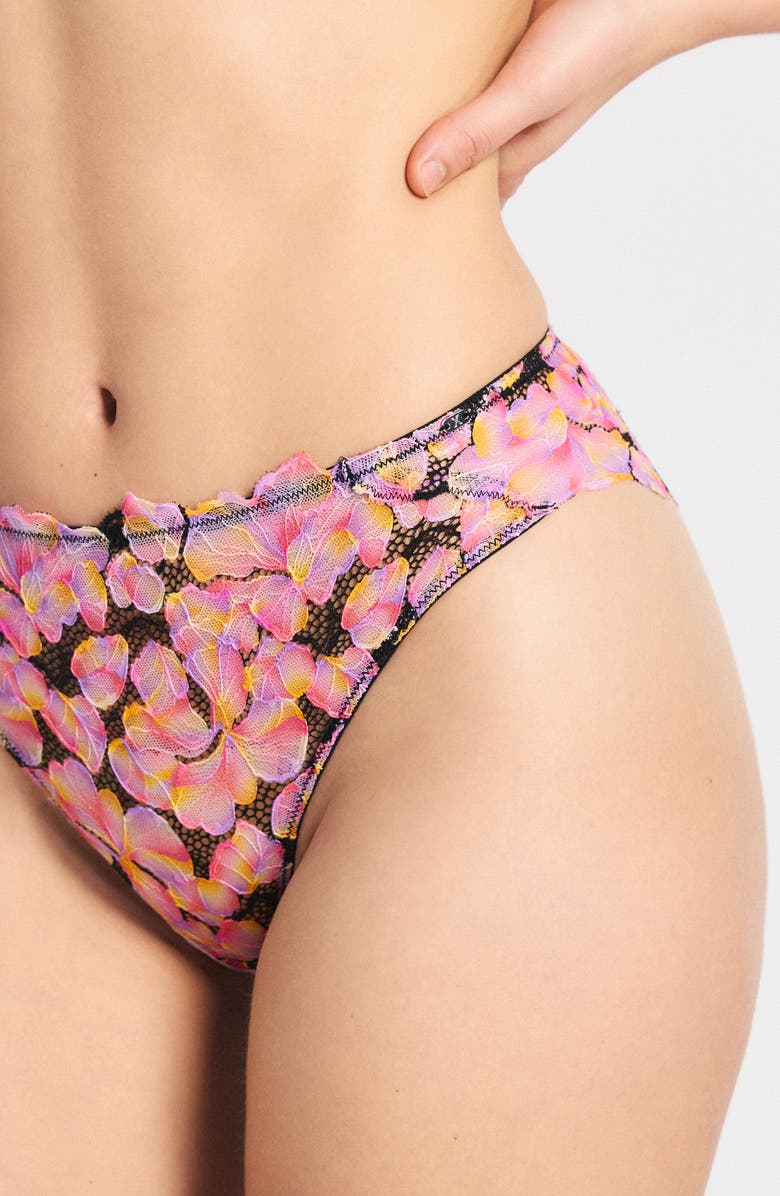 SAVAGE X FENTY Sun Tide Floral Lace Cheeky Briefs, Alternate, color, Black Caviar