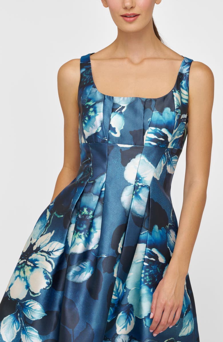 Kay Unger June Floral Mikado Cocktail A-Line Dress, Alternate, color, Dark Ink Multi