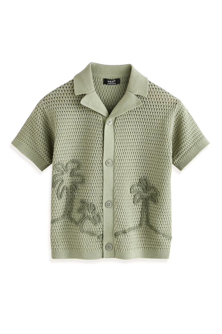 Kids' Palm Tree Embroidered Open Stitch Cotton Polo Sweater, Main, color, GREEN