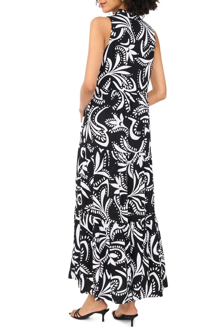 Print Sleeveless Tiered Maxi Dress, Alternate, color, RICH BLACK