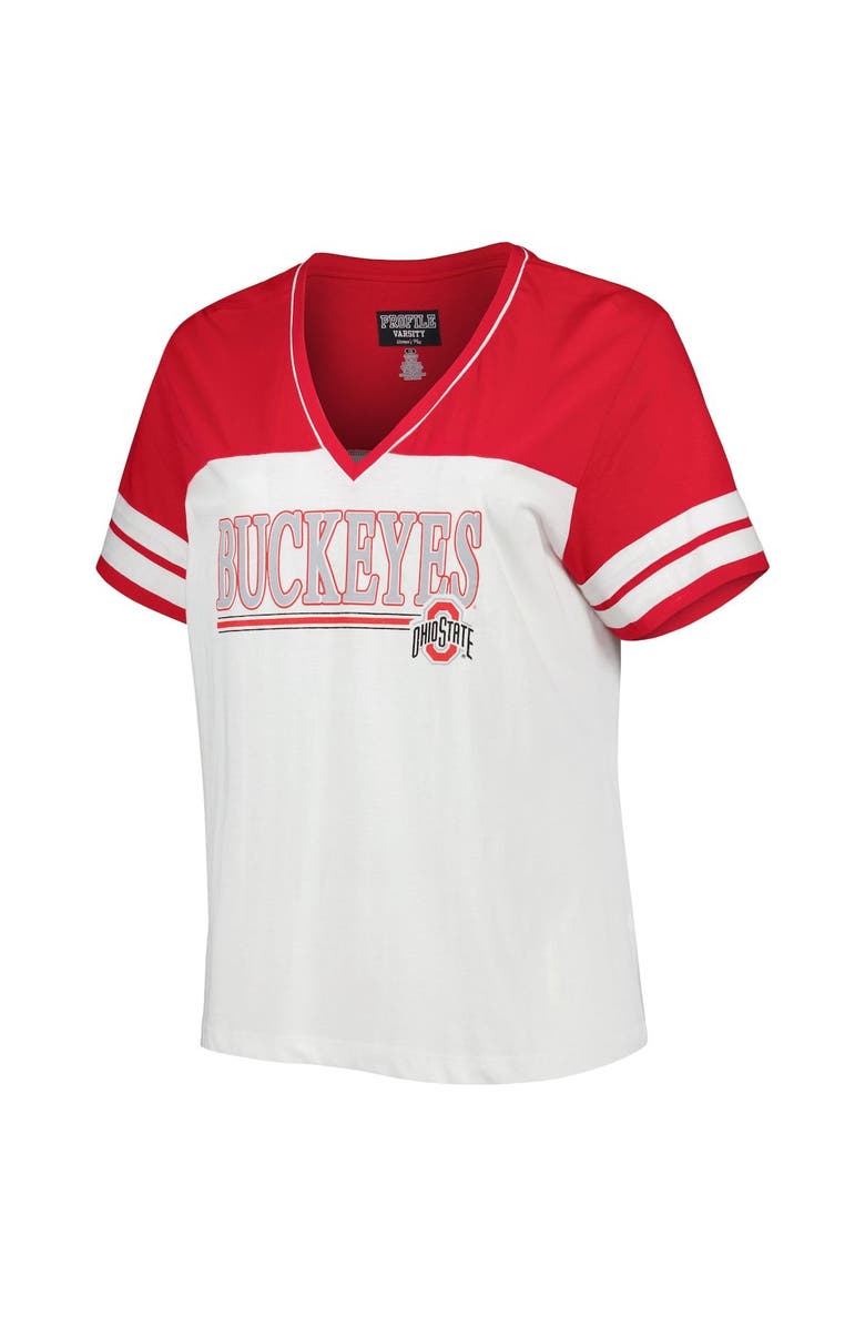 PROFILE Women's White/Scarlet Ohio State Buckeyes Plus Size Field Game Glitter T-Shirt, Alternate, color,