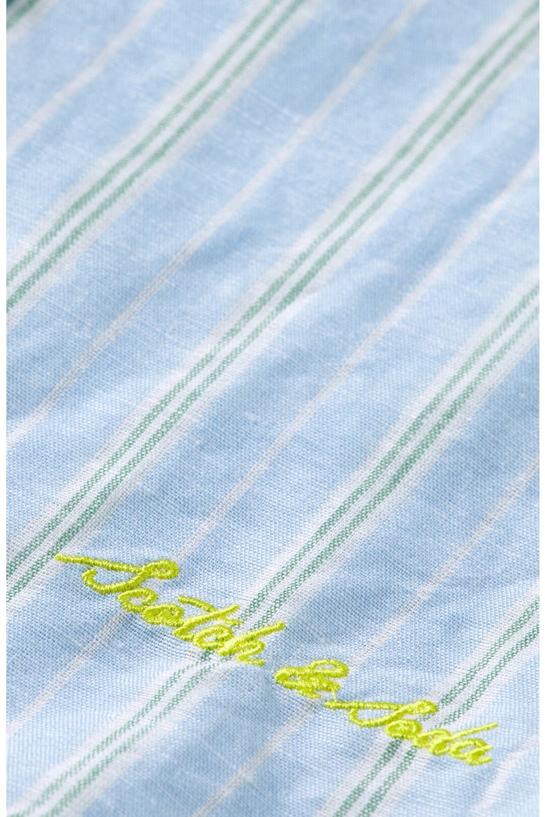 Kids' Stripe Linen & Cotton Button-Up Shirt, Alternate, color, SPRING BLUE / GREEN STRIPE