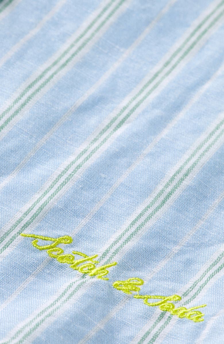 Scotch & Soda Kids' Stripe Linen & Cotton Button-Up Shirt, Alternate, color, Spring Blue / Green Stripe