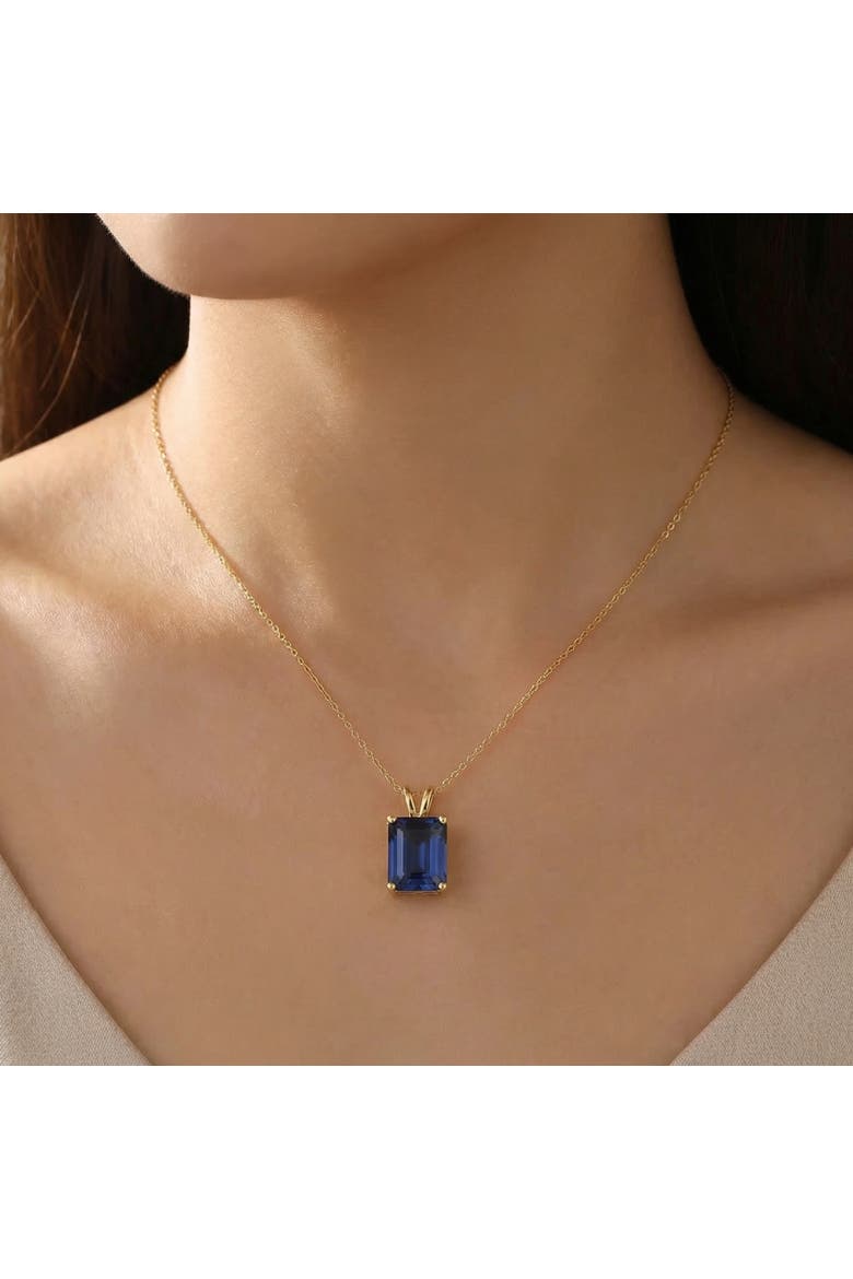 7 1/2Ct Blue Sapphire Diamond Solitaire Pendant 14k Gold Necklace Lab Grown, Alternate, color, 14k White Gold