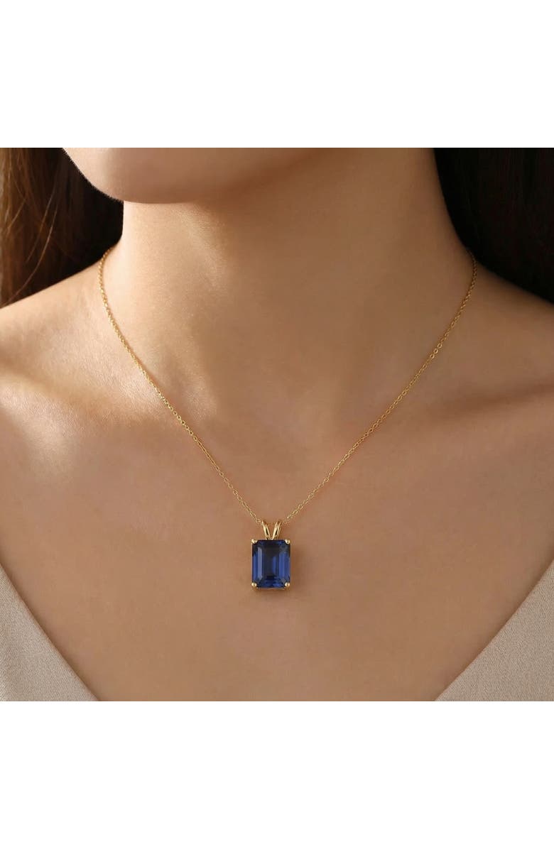 Bliss Diamond 7 1/2Ct Blue Sapphire Diamond Solitaire Pendant 14k Gold Necklace Lab Grown, Alternate, color, 14K Yellow Gold