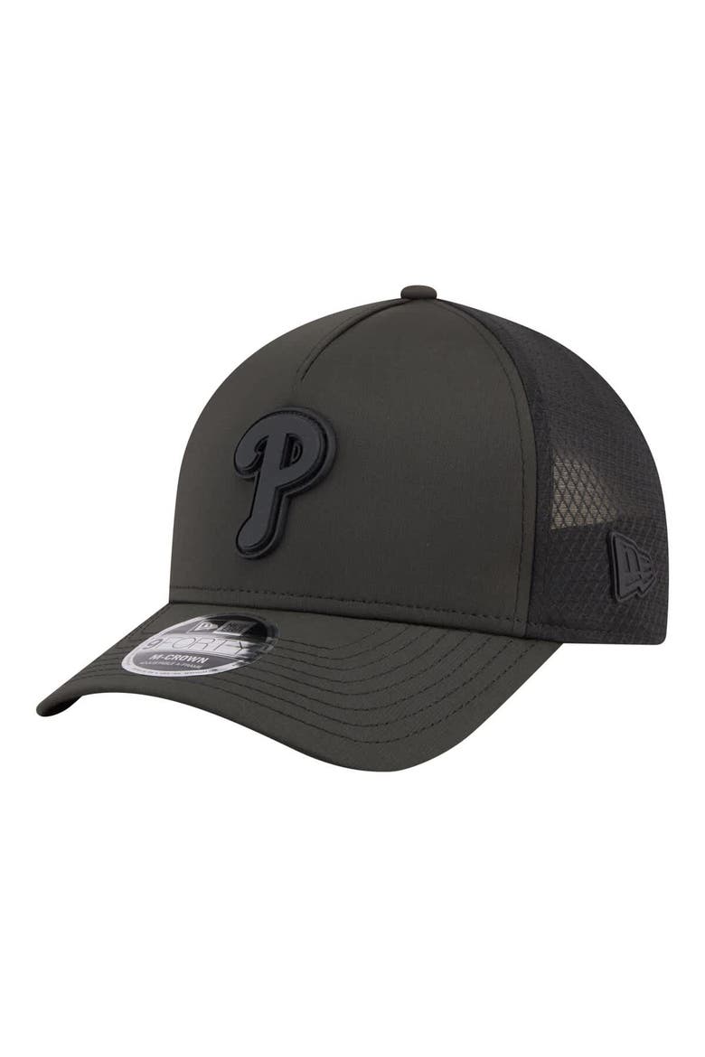 Men's New Era  Black Philadelphia Phillies Badged M-Crown A-Frame 9FORTY Trucker Adjustable Hat, Main, color, Black