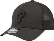 New Era Men's New Era  Black Philadelphia Phillies Badged M-Crown A-Frame 9FORTY Trucker Adjustable Hat