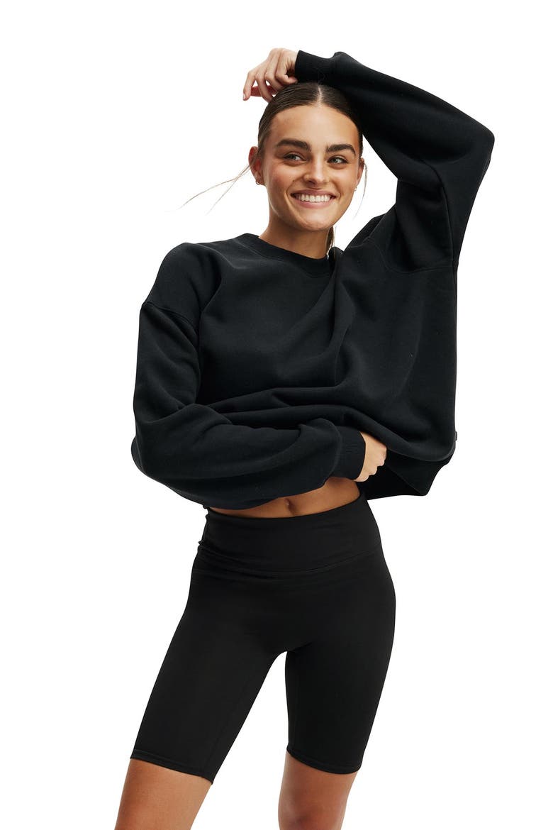 Women's Active Plush Crew Sweatshirt, Main, color, Black