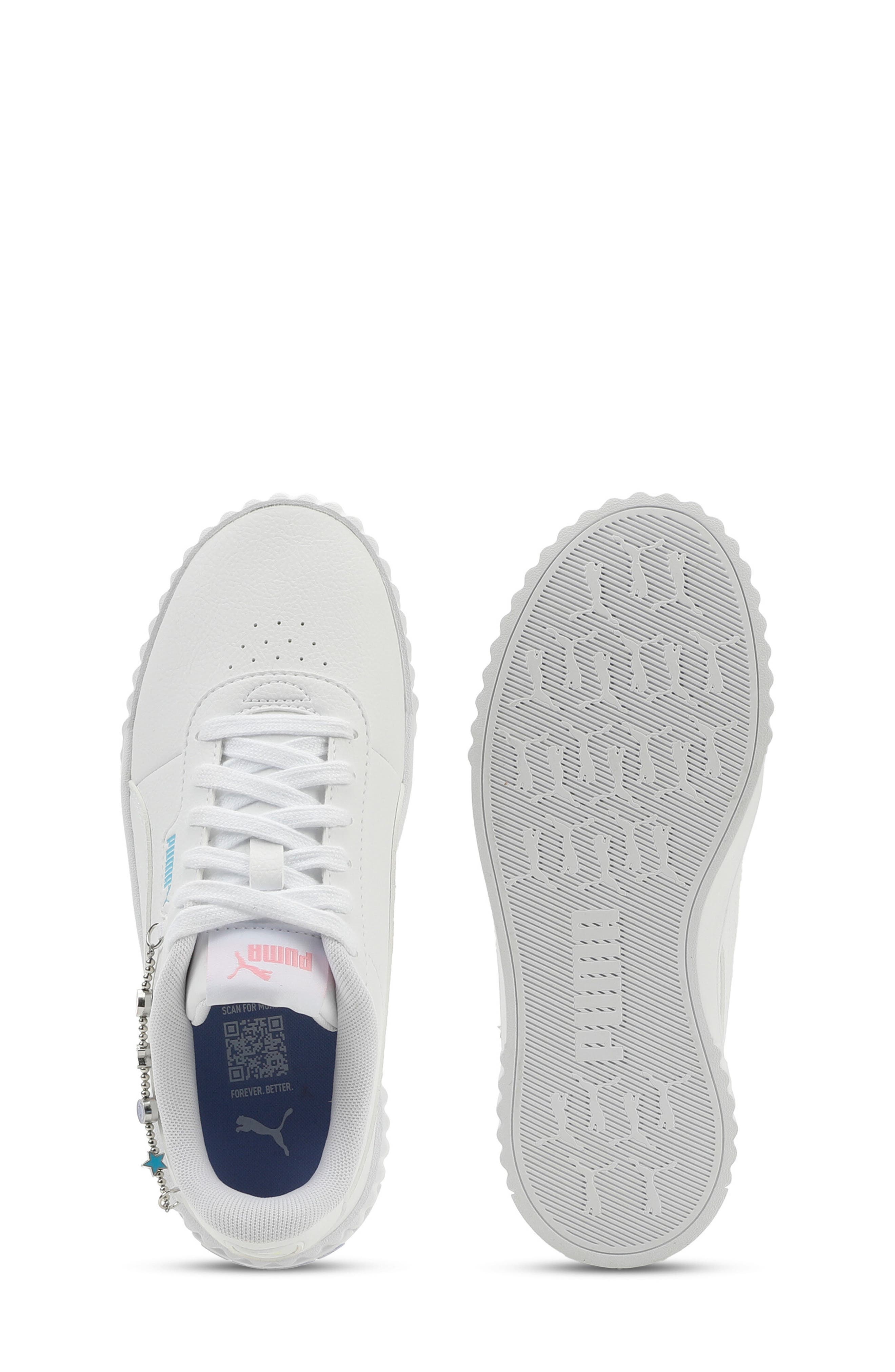 PUMA Kids' Carina 3.0 Neutral Cheetah Jr. Low Top Sneaker, Alternate, color, Puma White/ Blue/ Apple