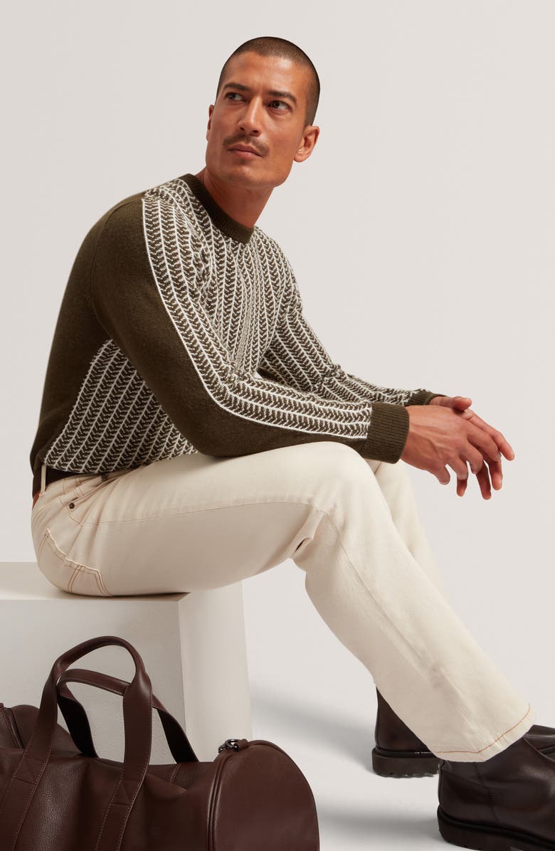 Ted Baker Frankez Textured Herringbone Sweater, Alternate, color, Olive