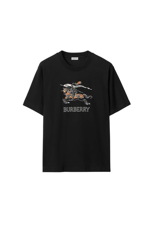 Burberry Equestrian Knight Cotton T-shirt In Black