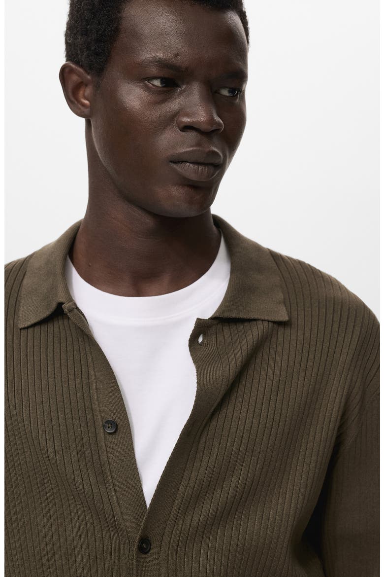 Ribbed Full Button Cardigan, Alternate, color, KHAKI GREEN