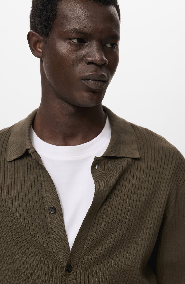 MANGO Ribbed Full Button Cardigan, Alternate, color, Khaki Green