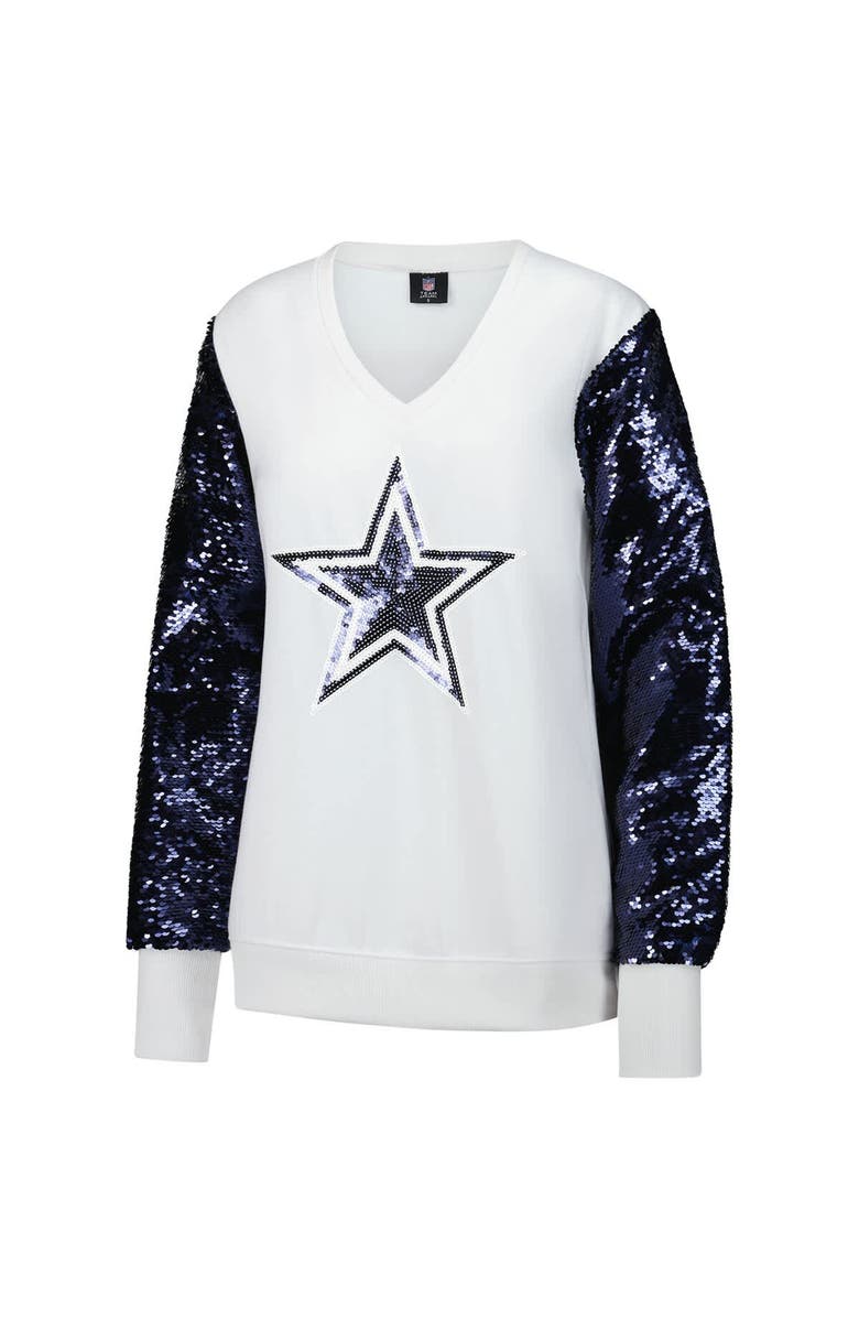 CUCE Women's Cuce White Dallas Cowboys Sequin Sleeve V-Neck Pullover Sweatshirt, Alternate, color, White