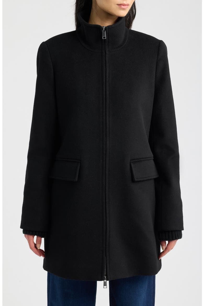 Stand Collar Wool & Cashmere Blend Coat, Alternate, color, BLACK