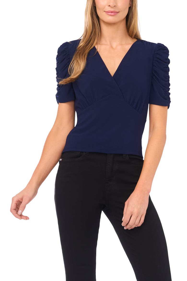 Puff Sleeve Crepe Top, Main, color, CLASSIC NAVY