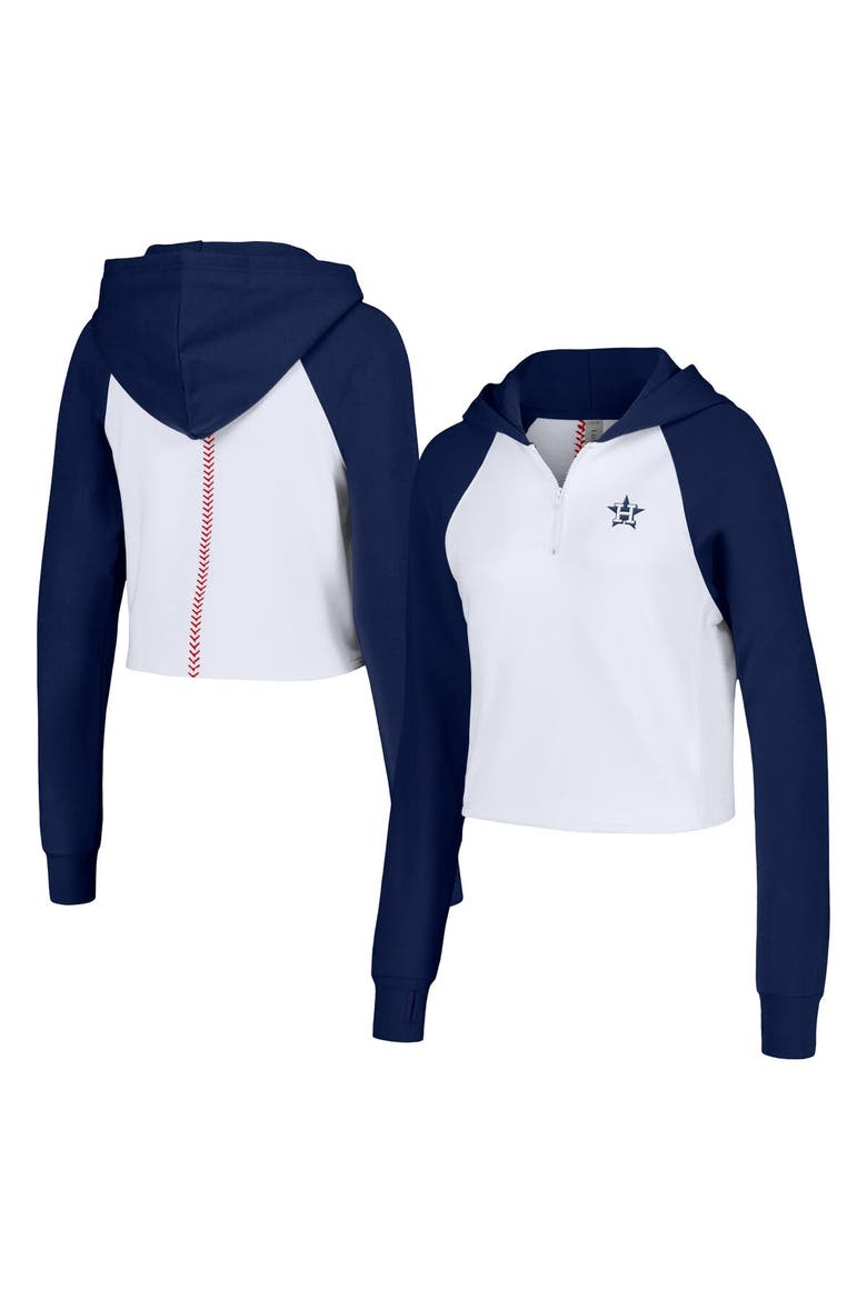 Women's Lusso White Houston Astros Jane Raglan Quarter-Zip Tri-Blend Cropped Pullover Hoodie, Alternate, color, White