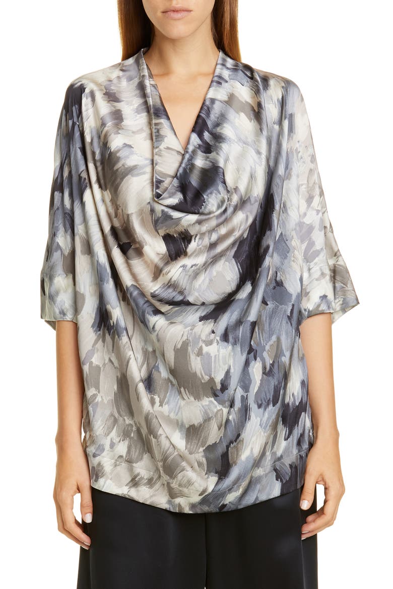 Cowl Neck Silk Blouse, Main, color, GREY