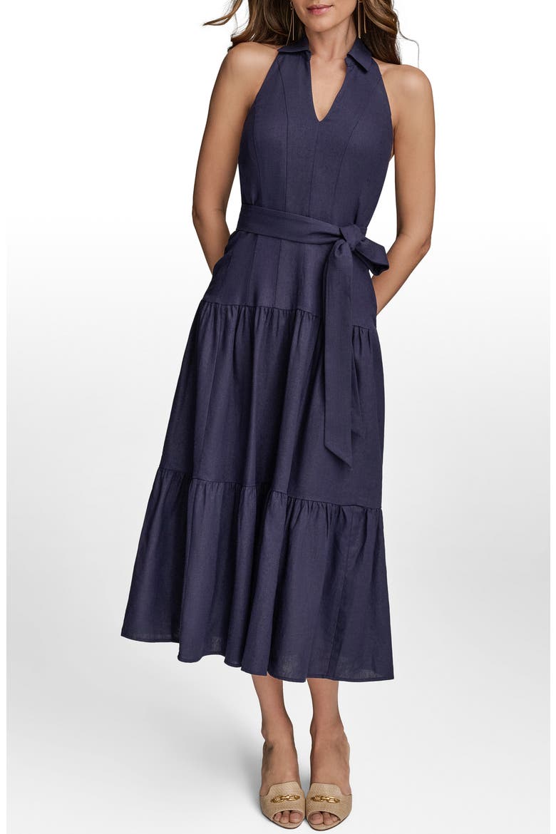 Linen Blend Halter Dress, Main, color, INK