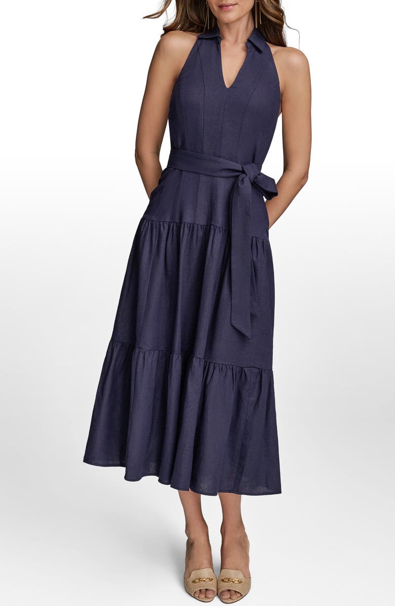 Donna Karan New York Linen Blend Halter Dress, Main, color, Ink