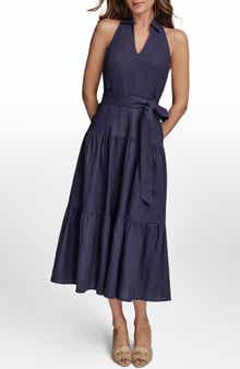 Donna Karan New York Linen Blend Halter Dress