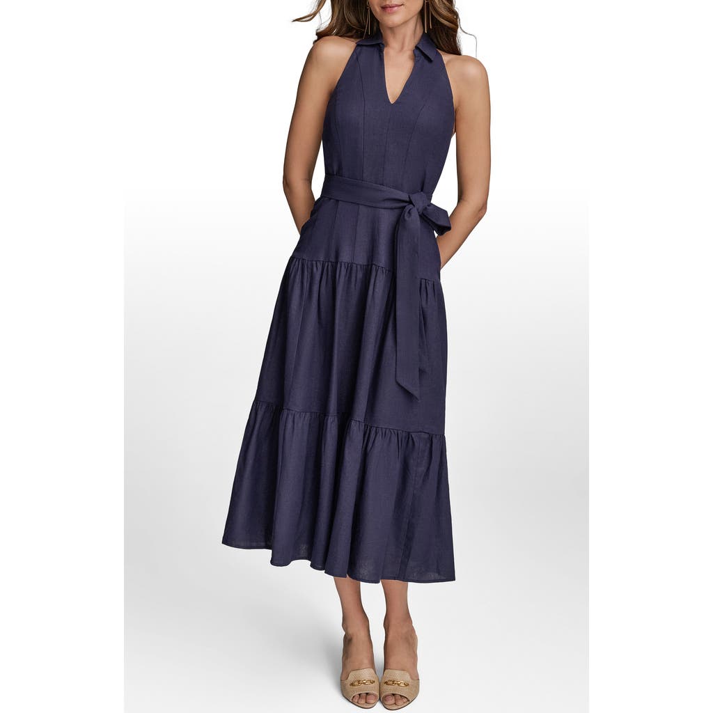 Donna Karan New York Linen Blend Halter Dress In Black