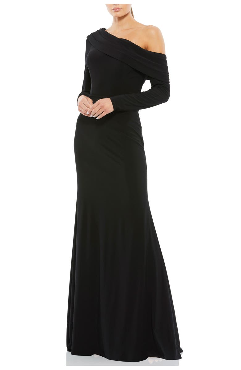 Mac Duggal Drop Shoulder Long Sleeve Column Gown, Main, color, Black