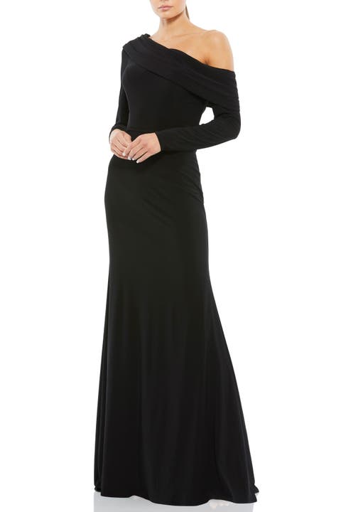 Drop Shoulder Long Sleeve Column Gown