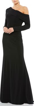 Mac Duggal Drop Shoulder Long Sleeve Column Gown