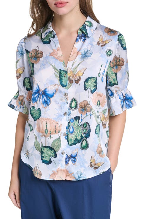 Short Sleeve Ruffle Cuff Shirt