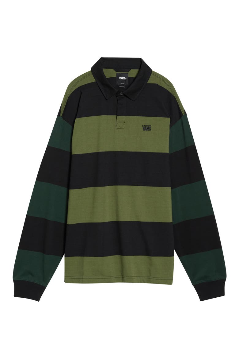 Two-Tone Ward Stripe Long Sleeve Rugby Polo, Alternate, color, BLACK-GREEN BALSAM