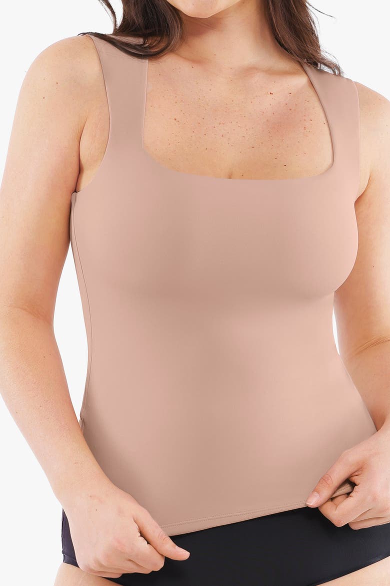 Cloud Touch Snatched Double Layer Tummy Control Sleeveless Tank Top, Alternate, color, Beige Overflow