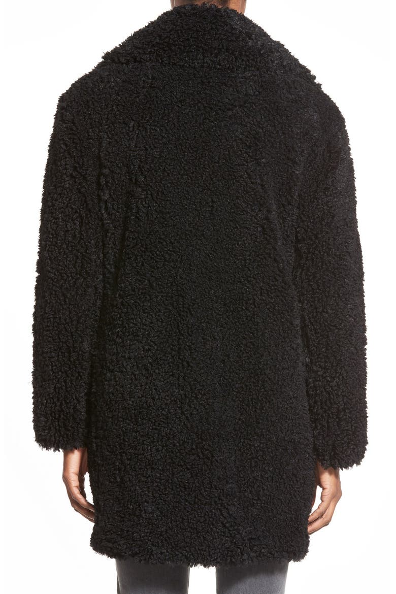 'Teddy Bear' Notch Collar Reversible Faux Fur Coat, Alternate, color, BLACK