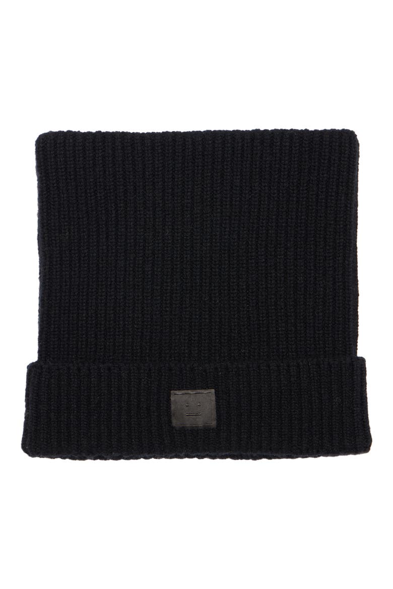 Kua Face Patch Rib Wool & Yak Hair Beanie, Main, color, BLACK